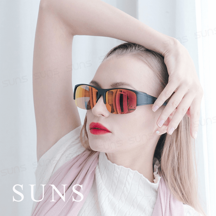 【suns】偏光太陽眼鏡 半框紅水銀 抗UV400 (可套鏡) 1