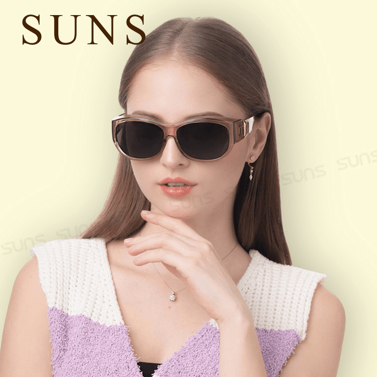 【suns】包覆式偏光墨鏡 裸感藕杏方框墨鏡 抗UV400 (可套鏡) 4