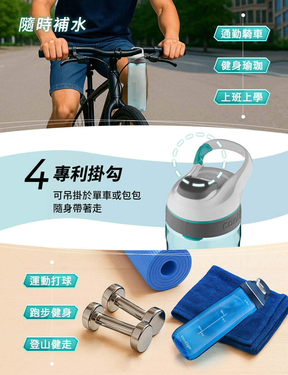【Contigo】美國CONTIGO Tritan防漏直飲瓶Cortland710cc(冷水瓶/運動水壺) 5