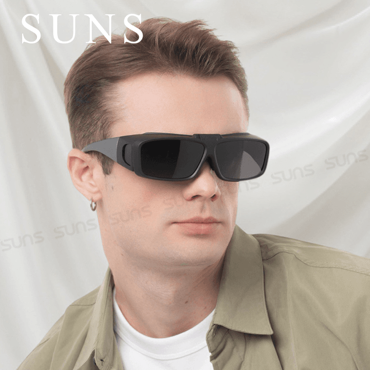 【suns】上翻式偏光墨鏡 方框包覆式眼鏡(可套鏡) 抗UV400 3