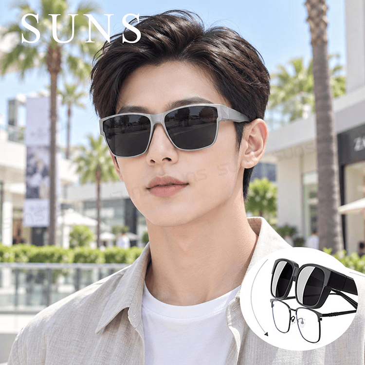 【suns】時尚方框科技銀偏光太陽眼鏡 抗UV400 (可套鏡) 0
