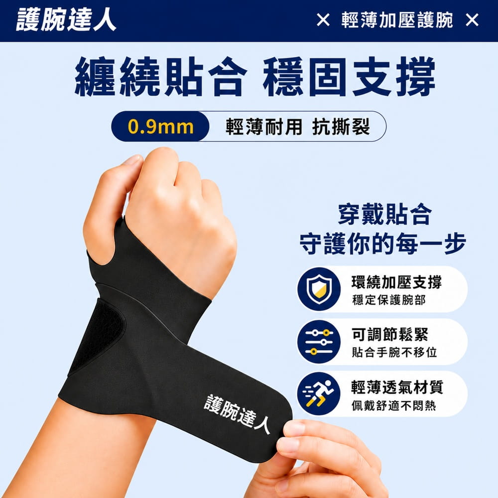 【CAIYI 凱溢】Aolikes 輕薄運動加壓護腕 高爾夫球 匹克球手腕固定支撐 2