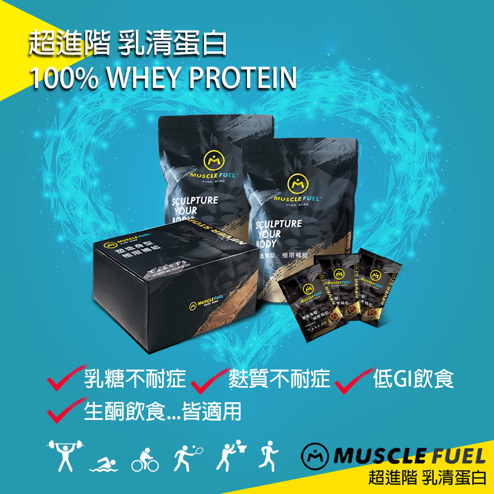 【Muscle Fuel】超進階乳清蛋白 20入禮盒｜天然無化學味｜乳糖不耐 低GI 適用 1