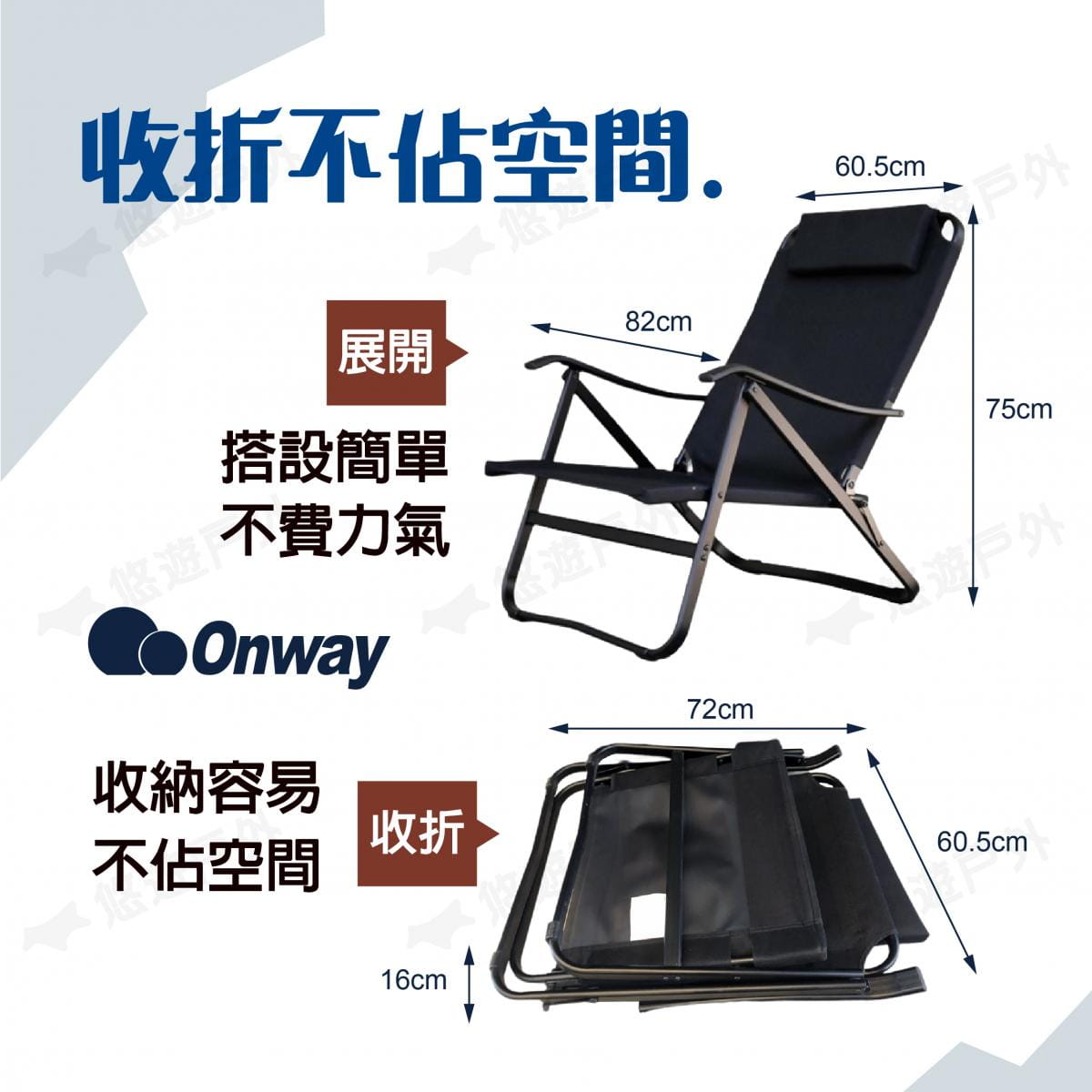【ONWAY】迷地舒適低黑椅 OW-61-BLK (悠遊戶外) 1