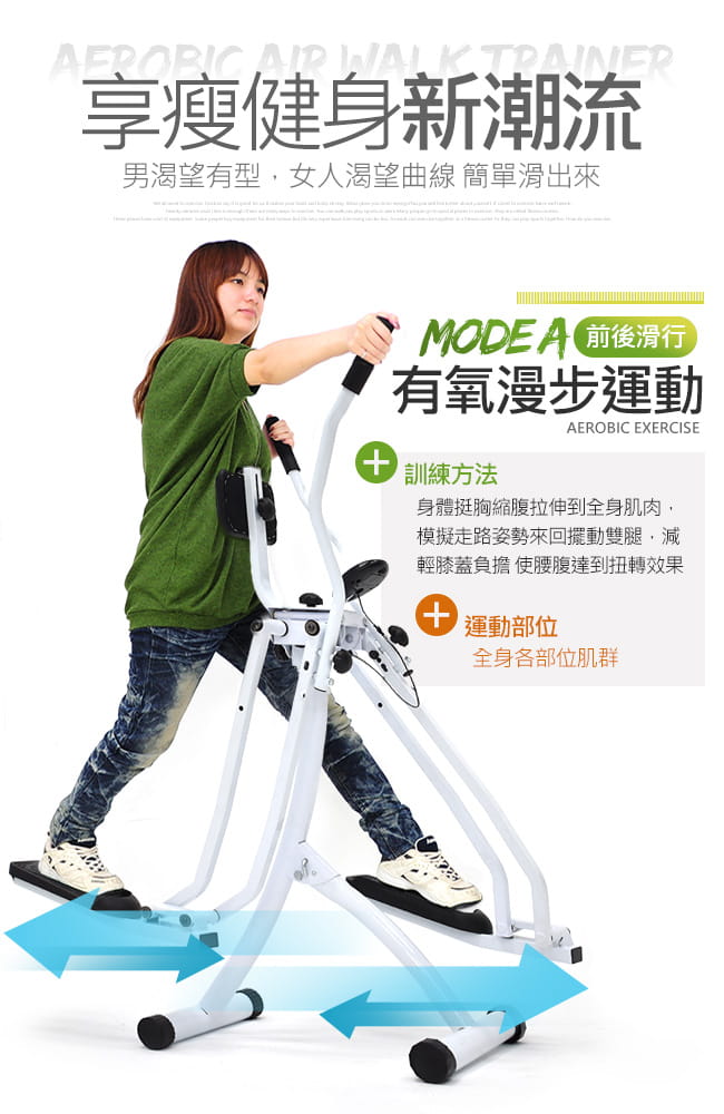台灣製造3D迴旋太空漫步機 (前後左右滑步機/劈腿機交叉訓練機/公園划船機美腿機) 5