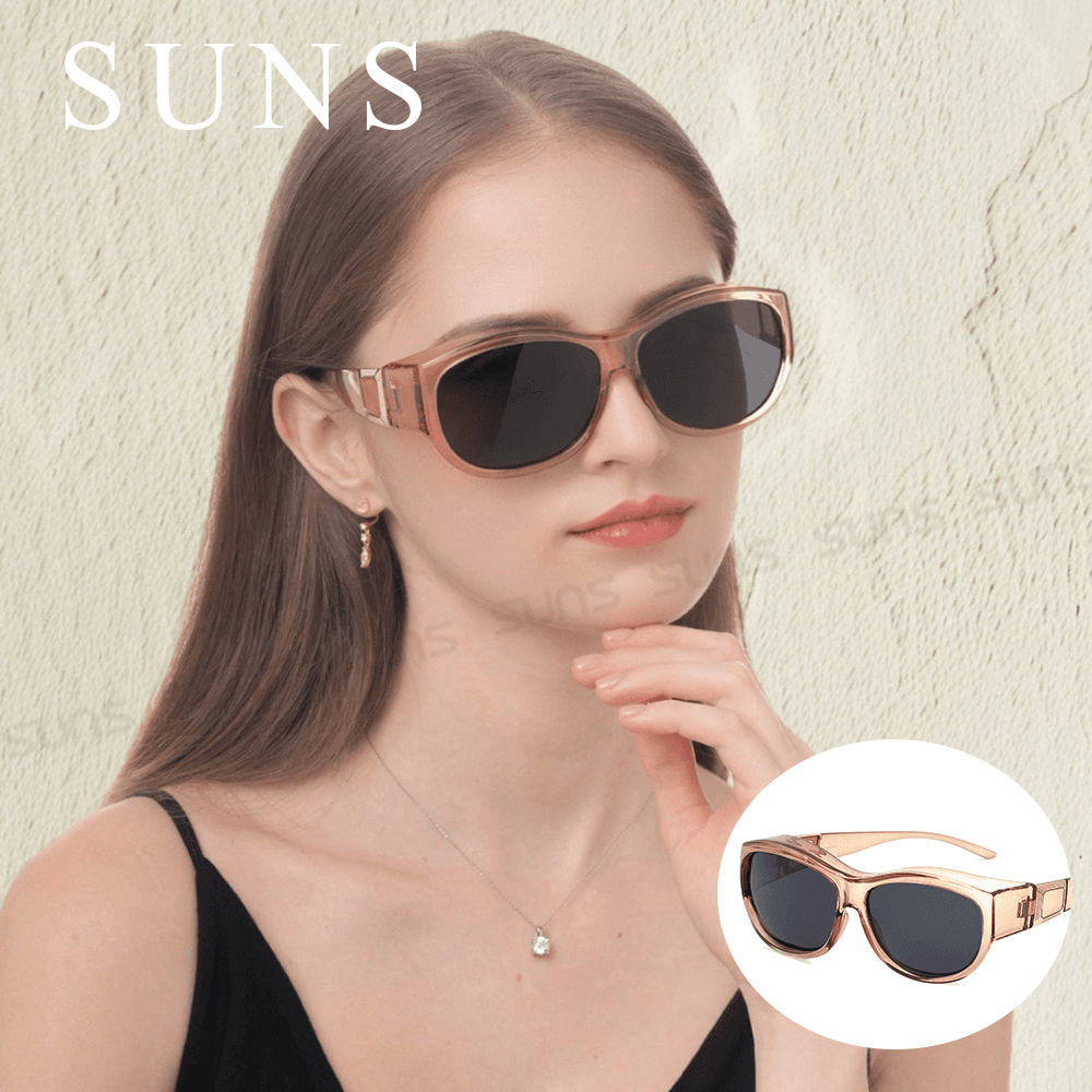 【suns】包覆式偏光墨鏡 透感暖茶方框墨鏡 抗UV400 (可套鏡) 0