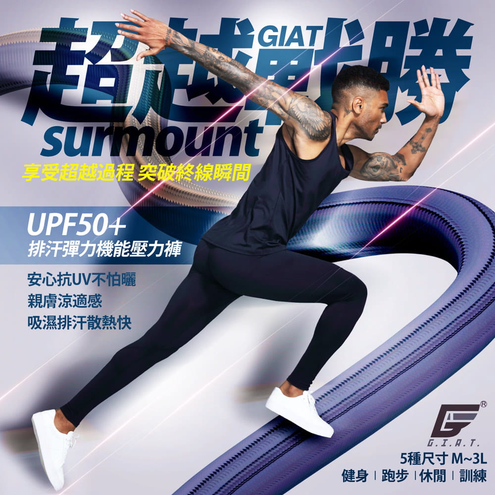【GIAT】台灣製2.0升級款!UV排汗機能壓力褲(男款) 1