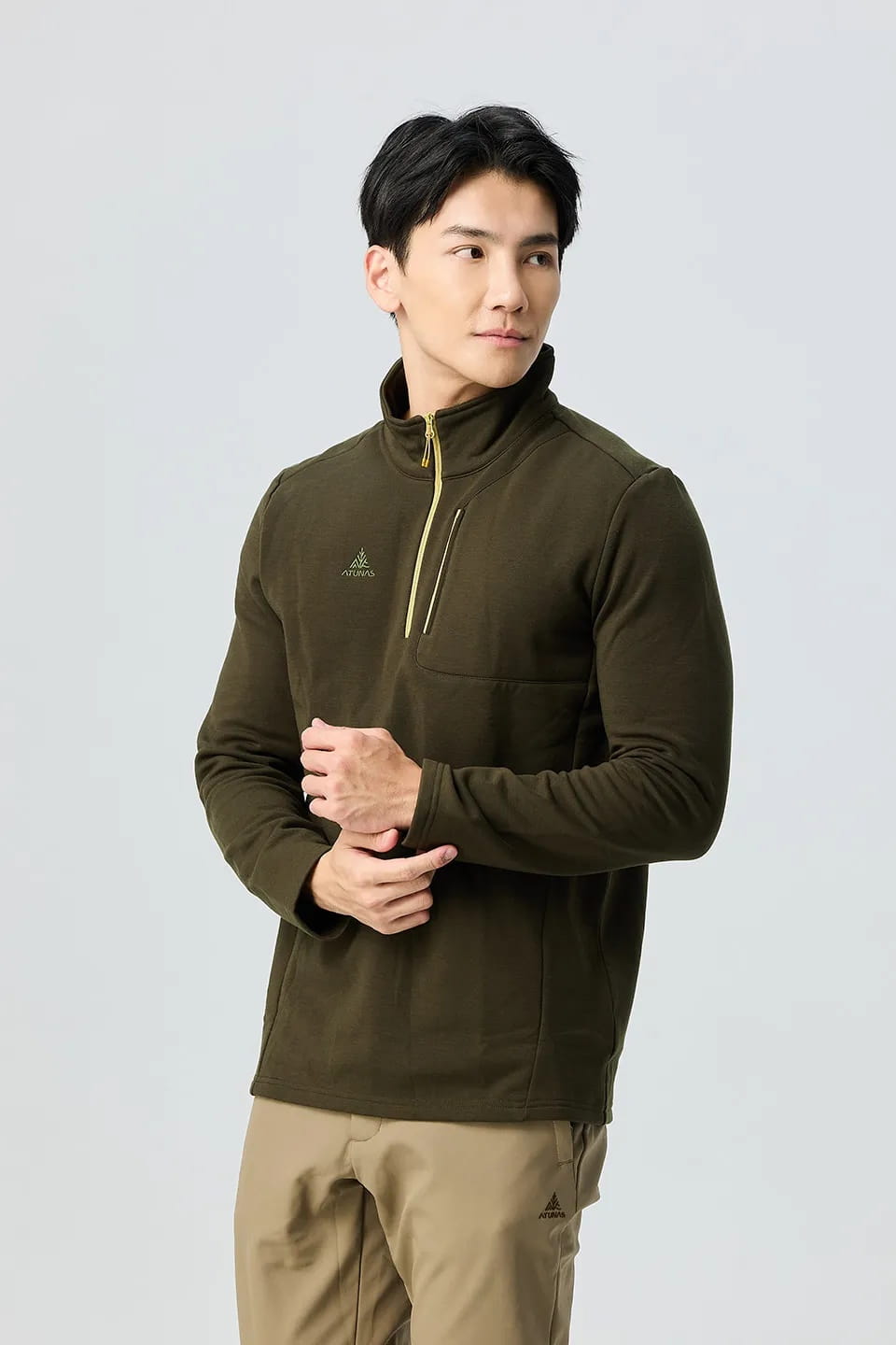 歐都納男款POLARTEC 刷毛保暖透氣快乾長袖拉鍊立領杉/POLO衫A1PS2521M 1