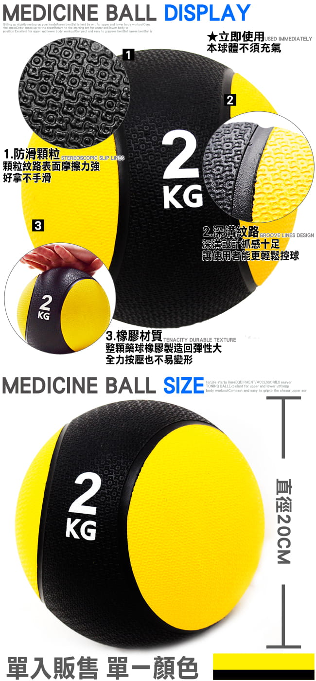 MEDICINE BALL橡膠2KG藥球 /2公斤彈力球韻律球/抗力球重力球重球/健身球復健球訓練球 9