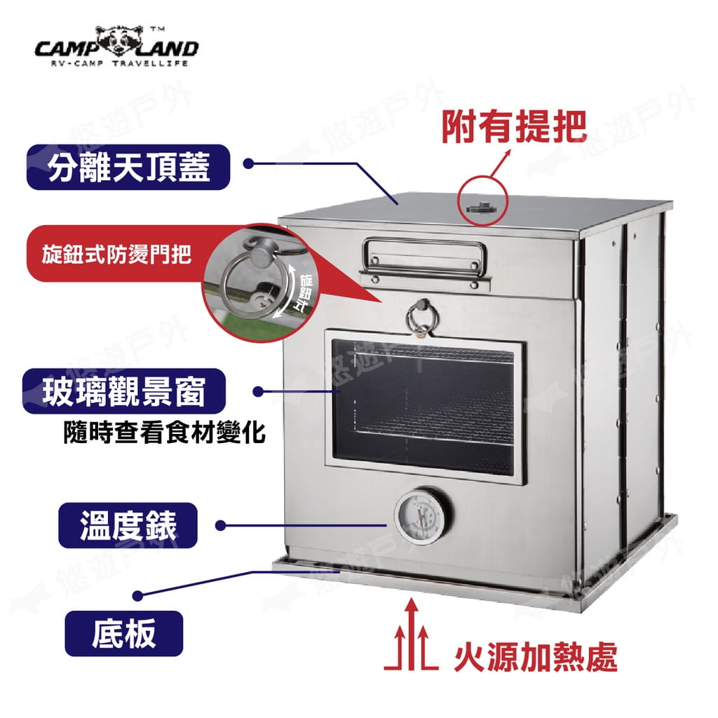 【CAMP LAND】高級不鏽鋼折疊烤箱 RV-ST600 (悠遊戶外) 1