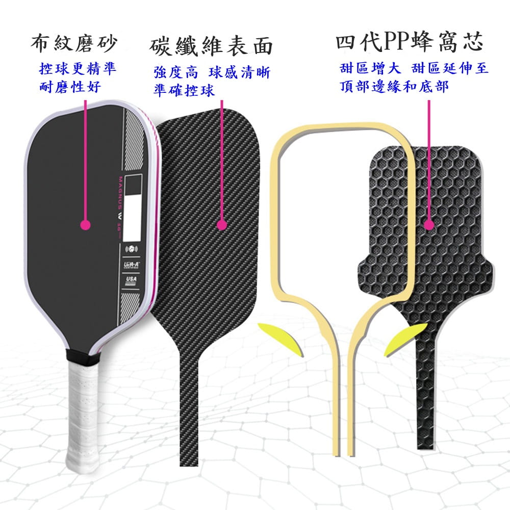 【CAIYI 凱溢】Caiyi 匹克球拍套組 T700碳纖維 輕量 高效減震精準控球 贈球及收納袋 9