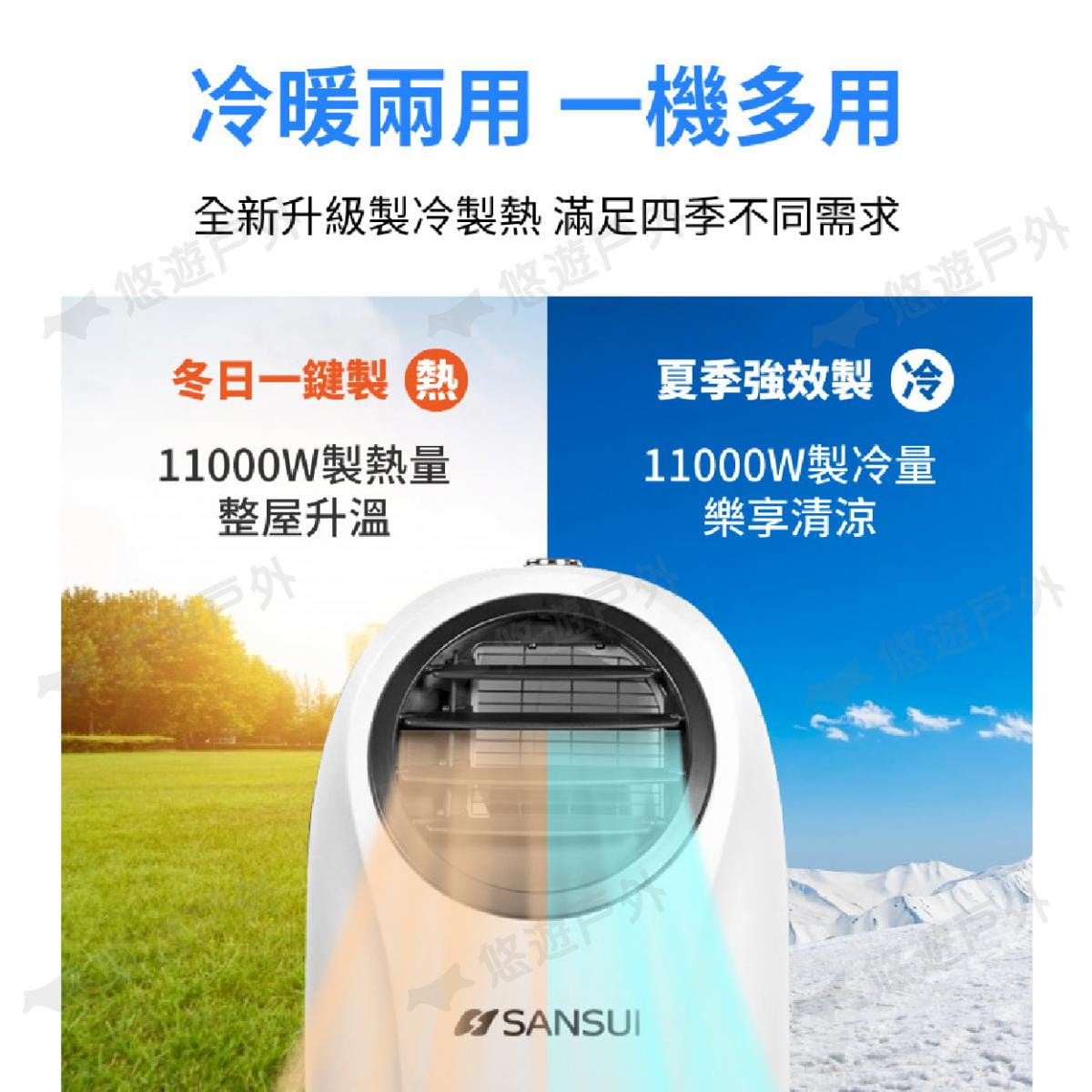【SANSUI 山水】SAC-1000C 冷暖型清淨除溼移動式空調 6-8坪 11000BTU 冷暖 3