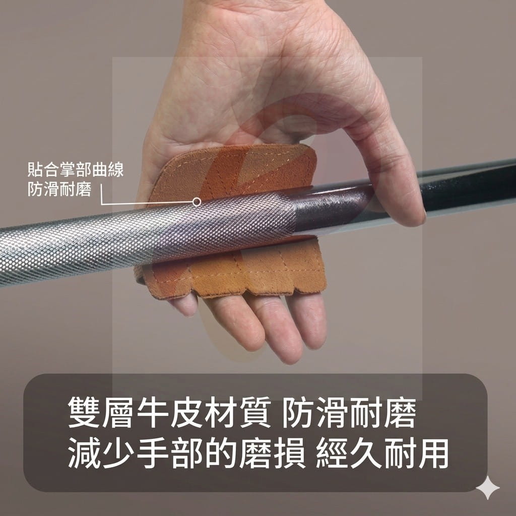 GOUNO 雙層真牛皮 四指護掌 健身手套 重訓護掌 助力帶 防滑耐磨 防長繭 力量訓練 4