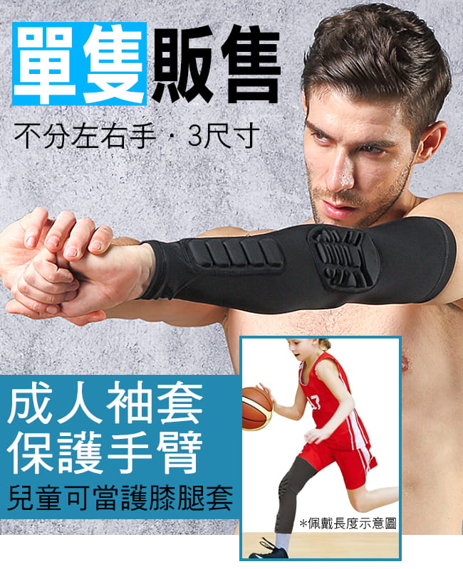 加長蜂窩墊防撞袖套 (蜂巢式運動防護手套/加壓縮護臂套護手臂套/全臂式關節護肘套) 4