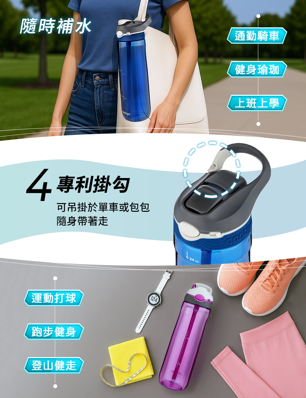 【Contigo】美國CONTIGO Tritan防漏彈蓋吸管水瓶710ccAshland(冷水瓶/運動水壺) 5