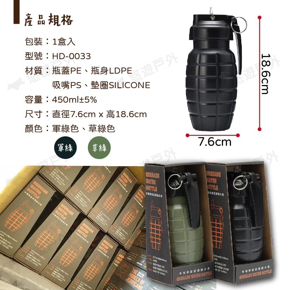 軍風手榴彈 造型運動水壺 Grenade Water Bottle 450ml (悠遊戶外) 5