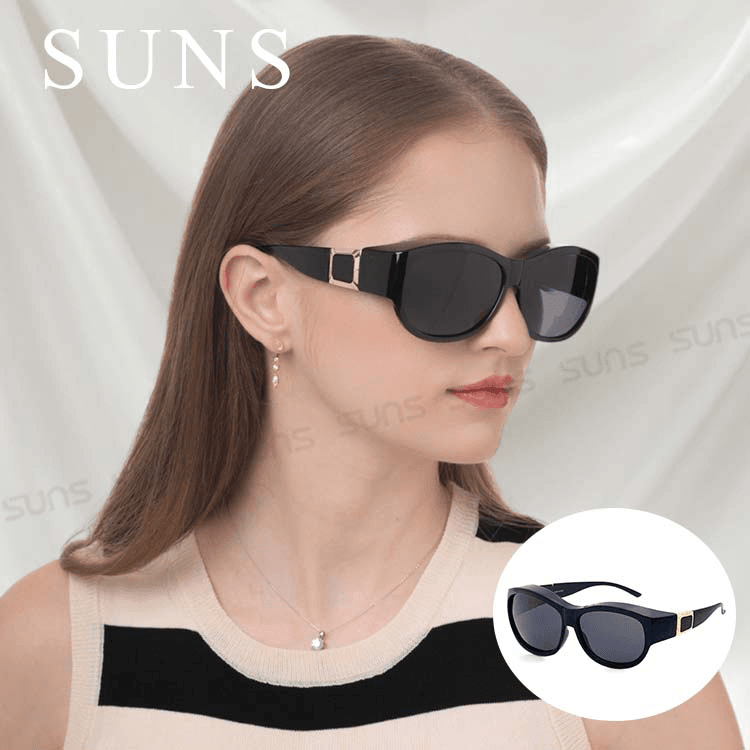 【suns】包覆式偏光墨鏡 曜石黑方框墨鏡 抗UV400 (可套鏡) 0