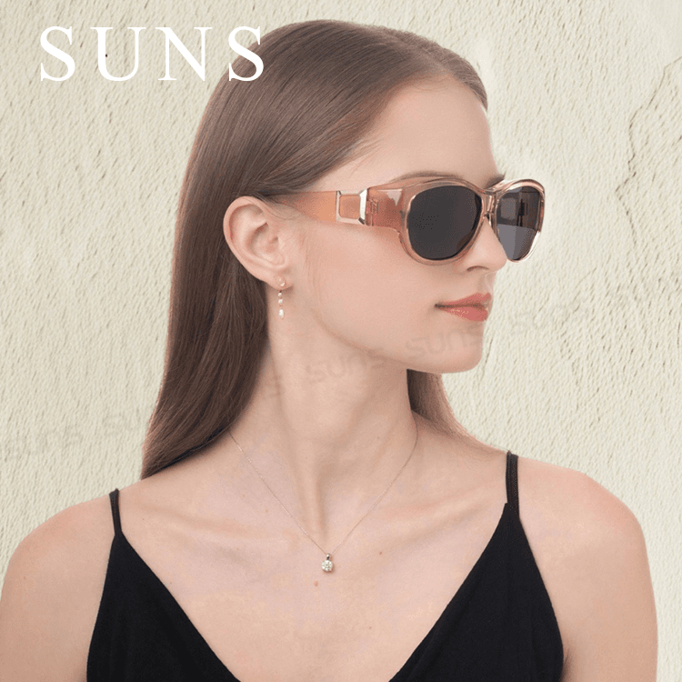 【suns】包覆式偏光墨鏡 透感暖茶方框墨鏡 抗UV400 (可套鏡) 4