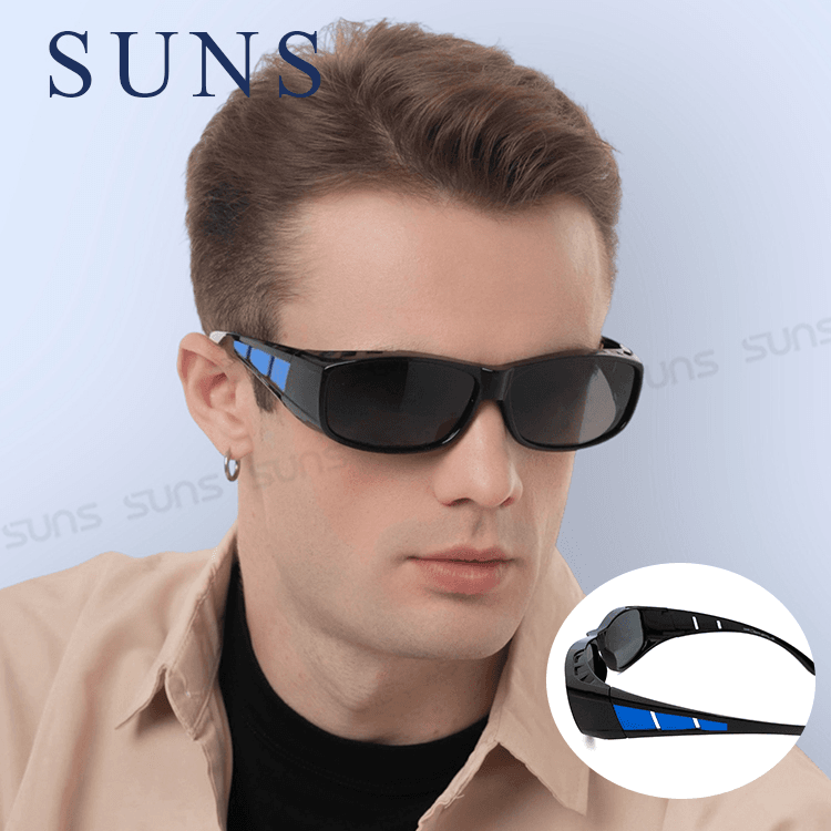 【suns】MIT包覆式偏光太陽眼鏡(藍框) 透氣/抗UV400 (可套鏡) 0