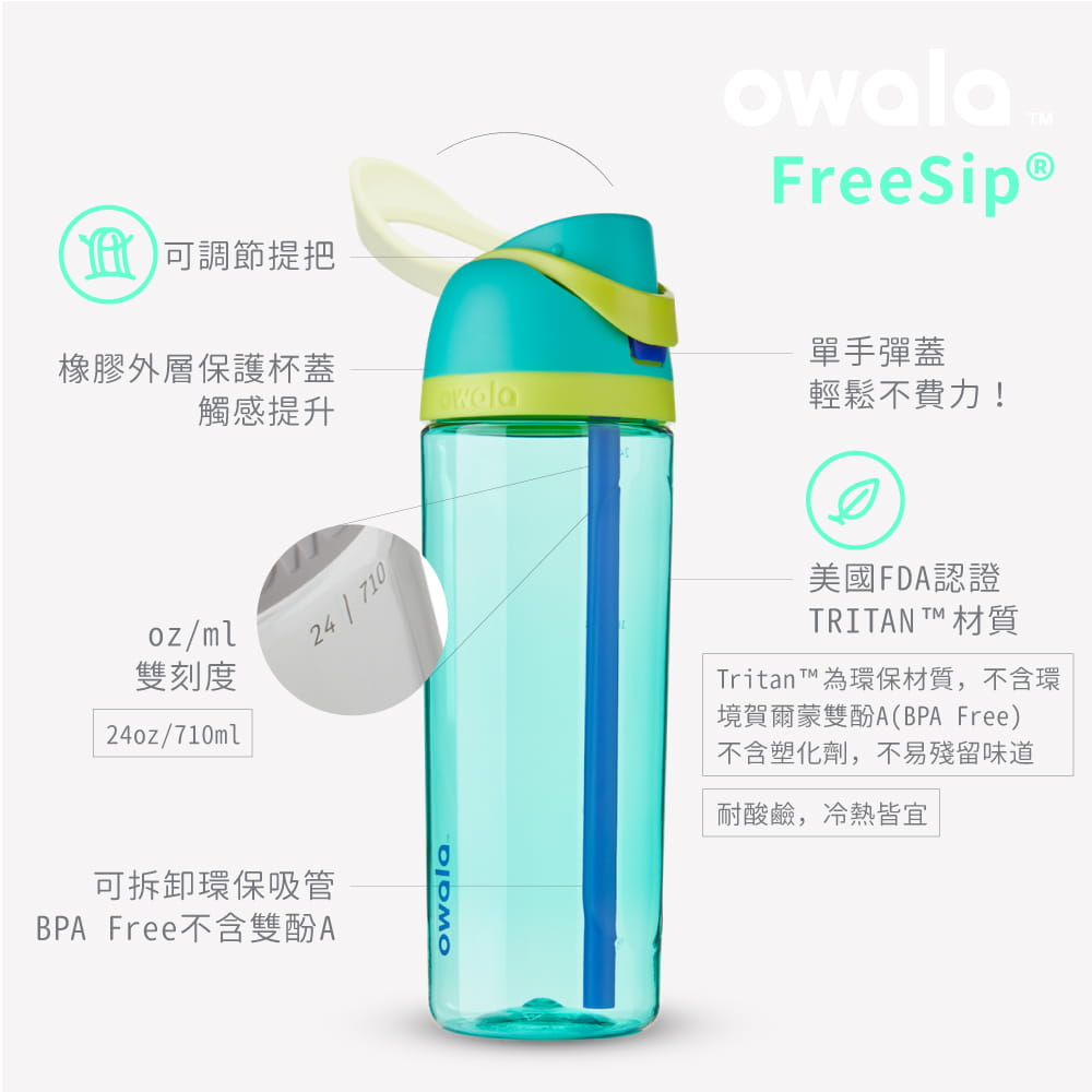 【Owala】Freesip 美國進口Tritan可拆式吸管彈蓋運動水壺-710mL 5