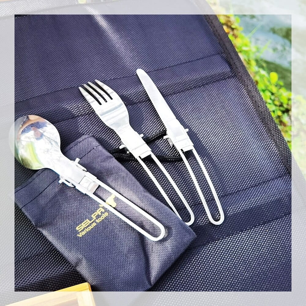 便攜式折疊勺子不銹鋼可折疊刀叉勺野餐三件套 0