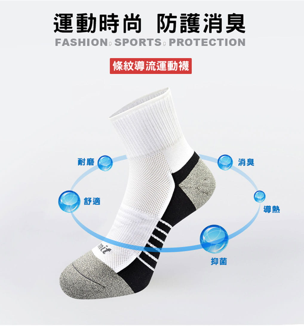 【力美特機能襪】條紋導流運動襪(白) 2