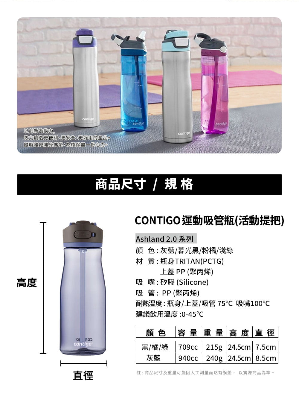 【Contigo】美國CONTIGO Tritan防漏彈蓋吸管水瓶710ccAshland2.0(冷水瓶/運動水壺) 8