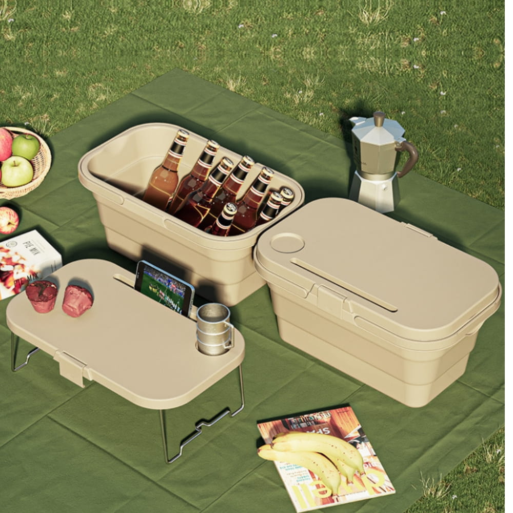 巨安戶外【111111144】日系野餐籃 多功能可折疊便攜大容量小桌提籃 摺疊水桶 0