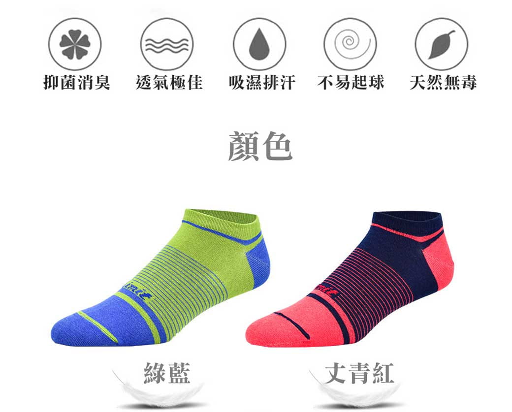 【力美特機能襪】條紋船型襪(綠藍) 3
