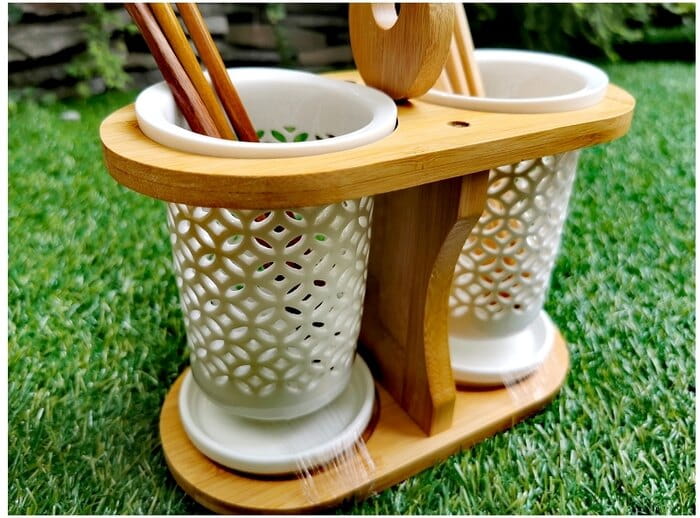 陶瓷筷子筒瀝水筷子架家用雙排餐具收納盒 0