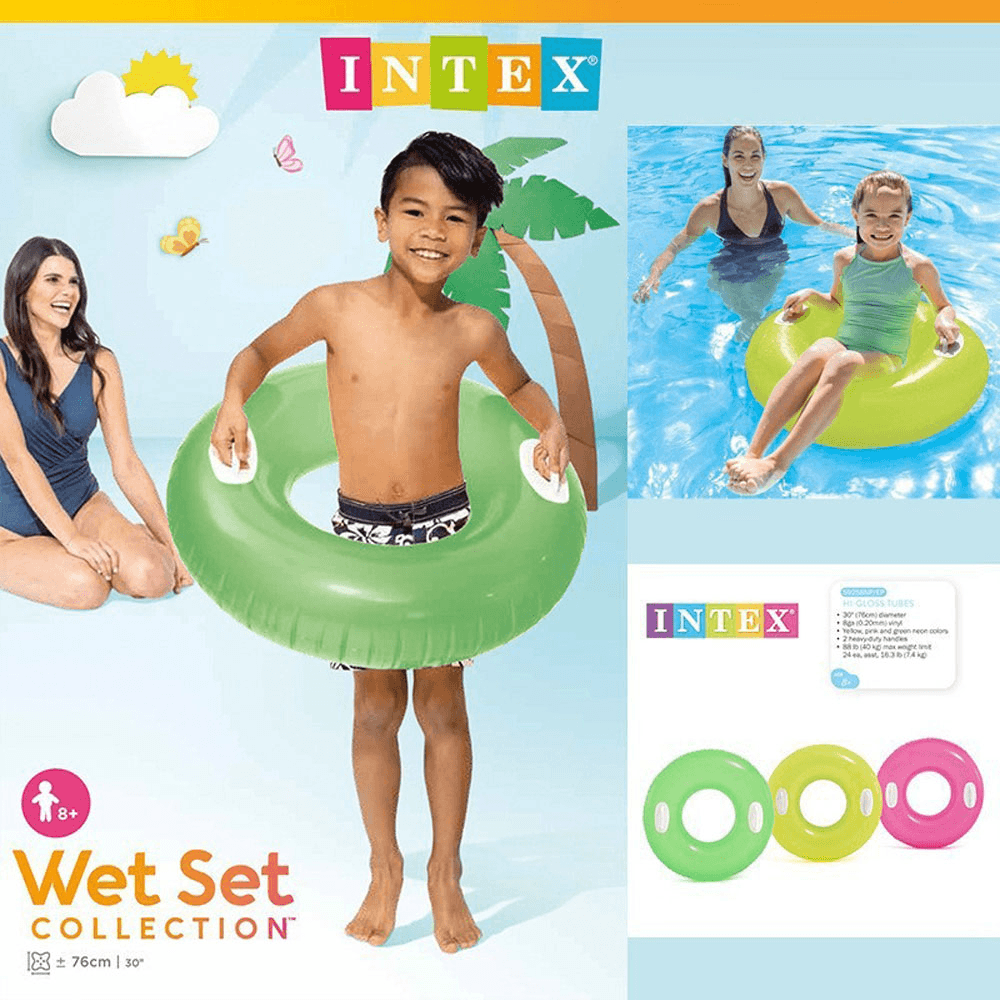INTEX 直徑76cm雙手把單色充氣游泳圈 含把手 夏天玩水 戲水(8+)【SV61308】 0