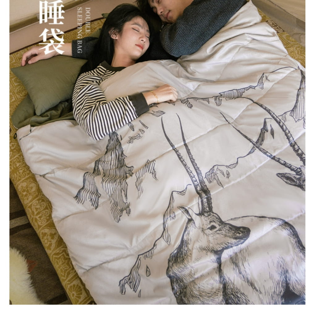 巨安戶外【111111128】 羚羊 雙人帶枕睡袋情侶款成人戶外露營室內午休大人冬季加厚保暖 1