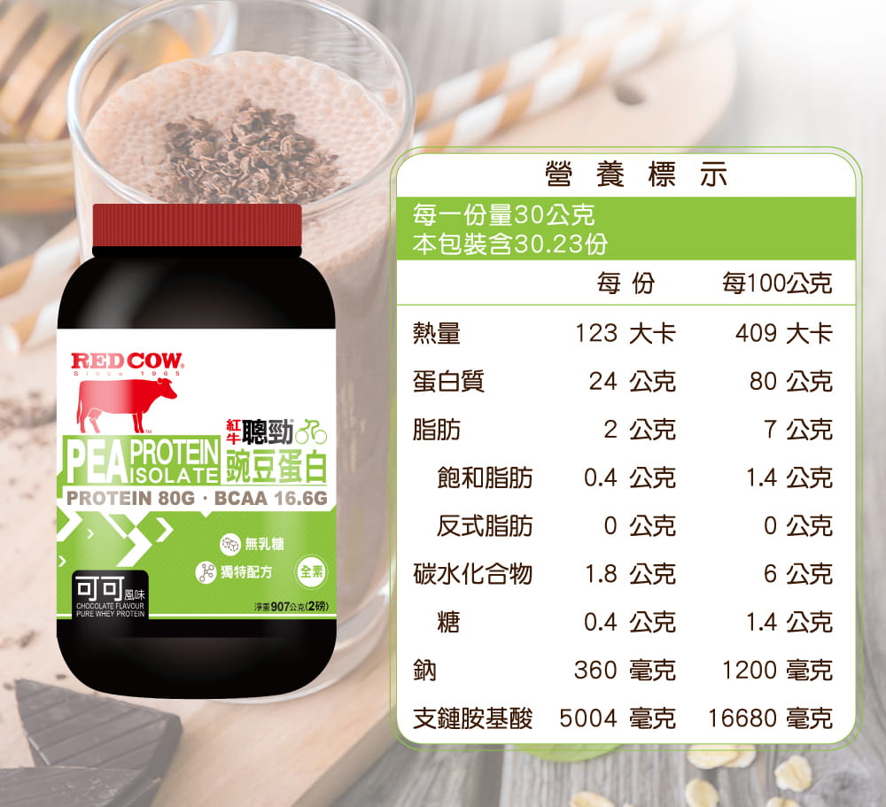 【紅牛聰勁】豌豆分離蛋白-可可風味(2磅) 10