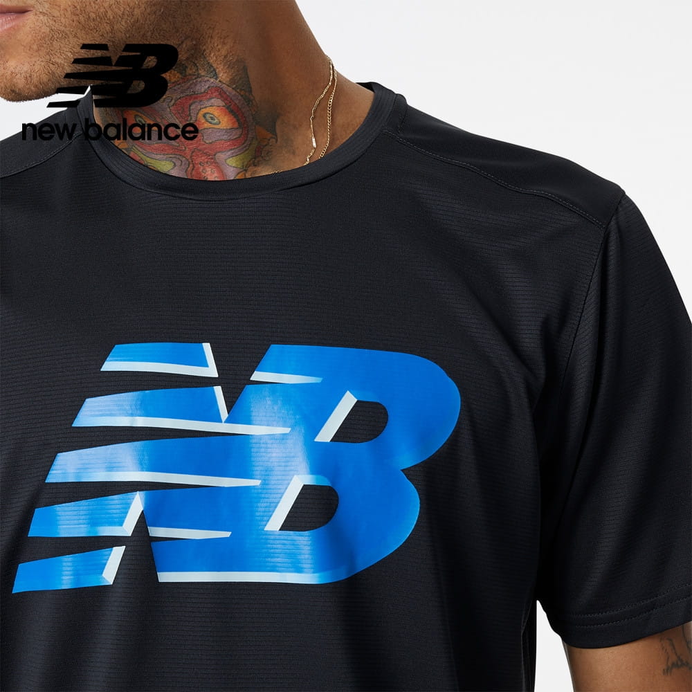 【NEWBALANCE】New Balance DRY短袖T 黑/藍logo 男 4