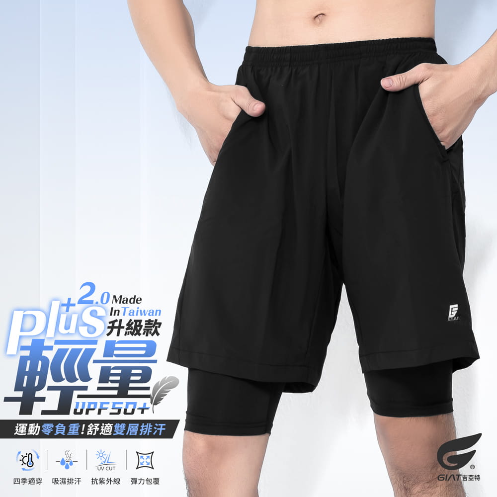 【GIAT】台灣製雙層防護排汗短褲(男款) 0