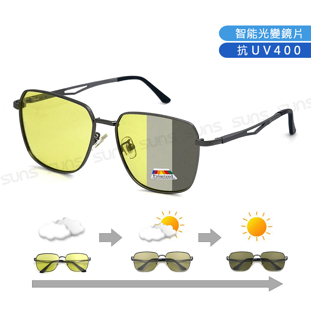 【suns】日夜兩用變色偏光太陽眼鏡 方框墨鏡 抗UV 【8057】 0