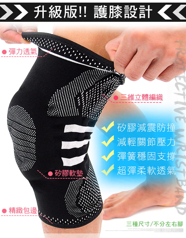 加強型減震矽膠護膝蓋   (雙彈簧條護膝.加壓防撞彈力護膝) 1