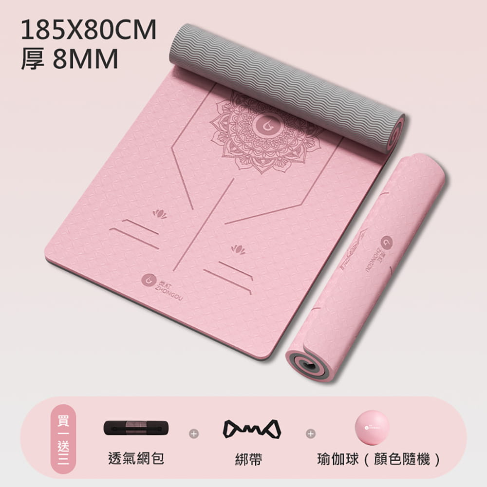 【X-BIKE買一送三】TPE正位線 8MM厚183x80cm雙色瑜珈墊TP88(贈三大好禮) 0