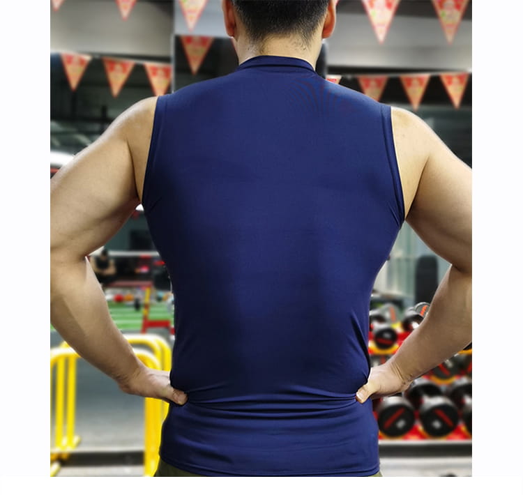 （快速出貨） 男士運動背心無袖緊身速乾運動彈力坎肩健身T恤高領訓練背心 12