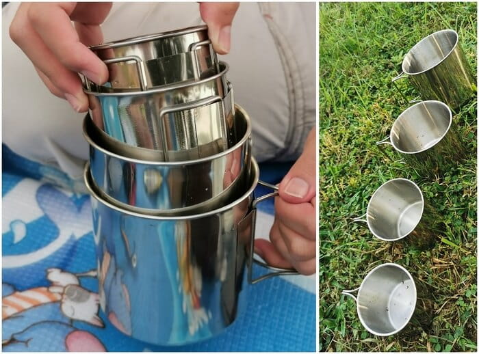 304不銹鋼折疊杯便攜套碗登山野營燒烤便攜飯碗旅行4件套杯碗 3