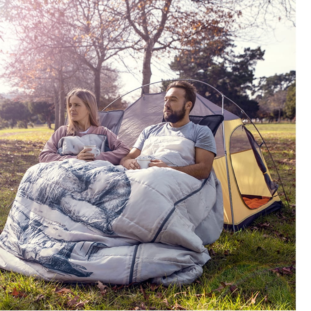 巨安戶外【111111125】 雙人帶枕睡袋情侶款成人戶外露營室內午休大人冬季加厚保暖 3