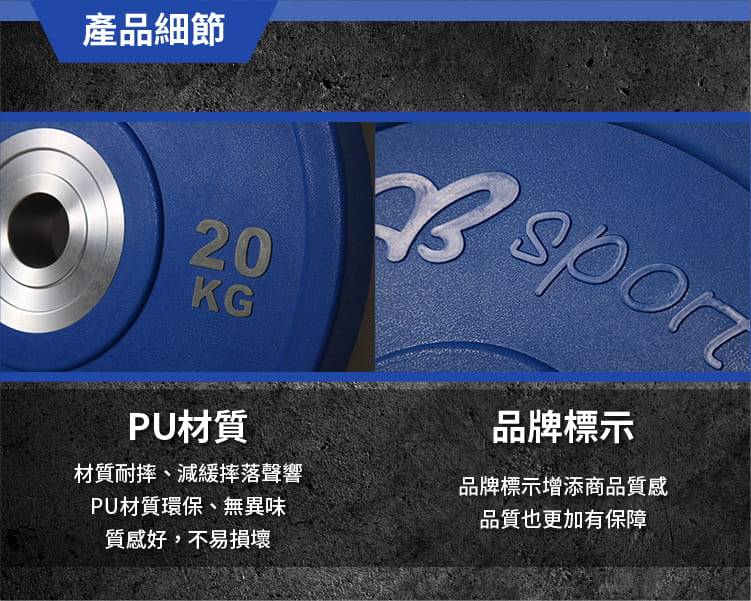 【ABSport】20KG 奧林匹克槓片（單片售）／PU可摔槓片／健身房指定等級 3