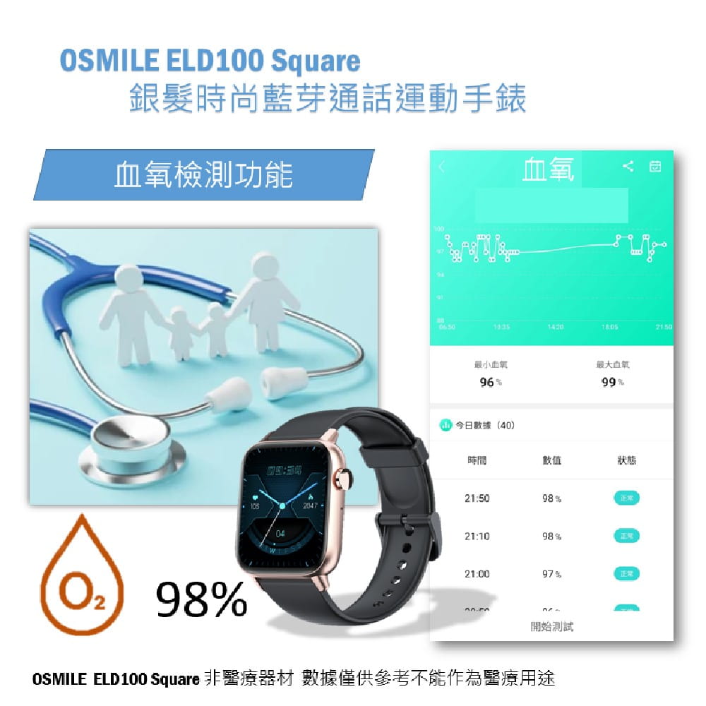 【Osmile】 ELD100 Square 銀髮時尚藍牙通話運動手錶 6