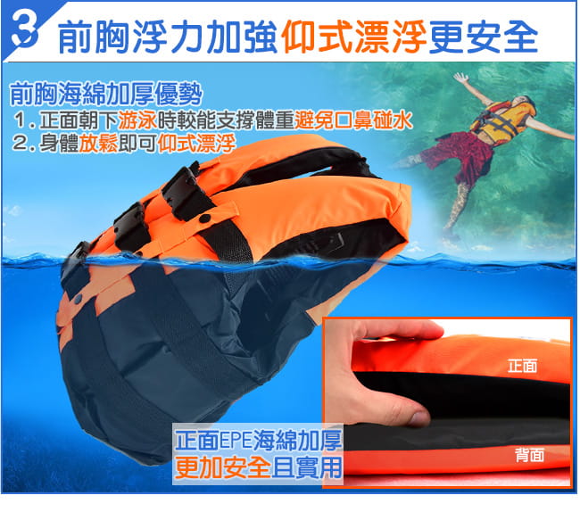 雙跨帶螢光浮力衣S(附口哨子)   加厚兒童浮潛衣 6