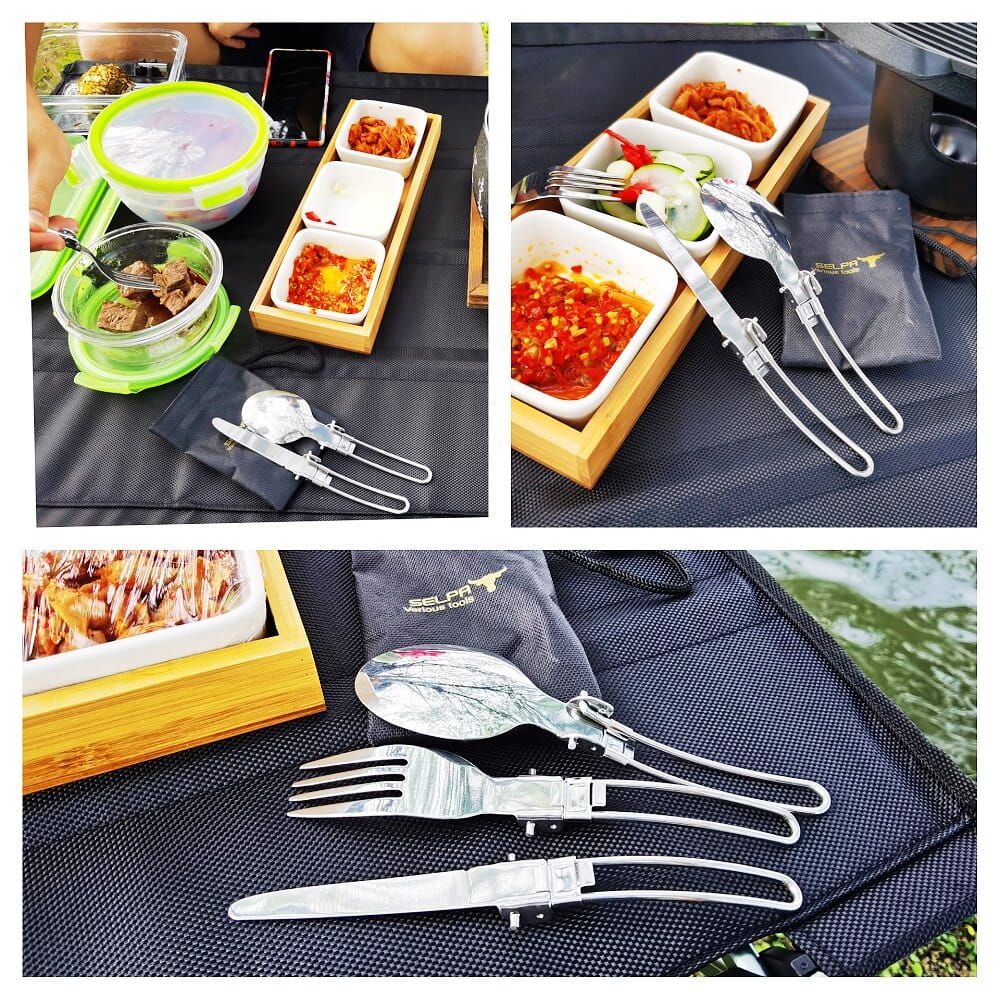 便攜式折疊勺子不銹鋼可折疊刀叉勺野餐三件套 1