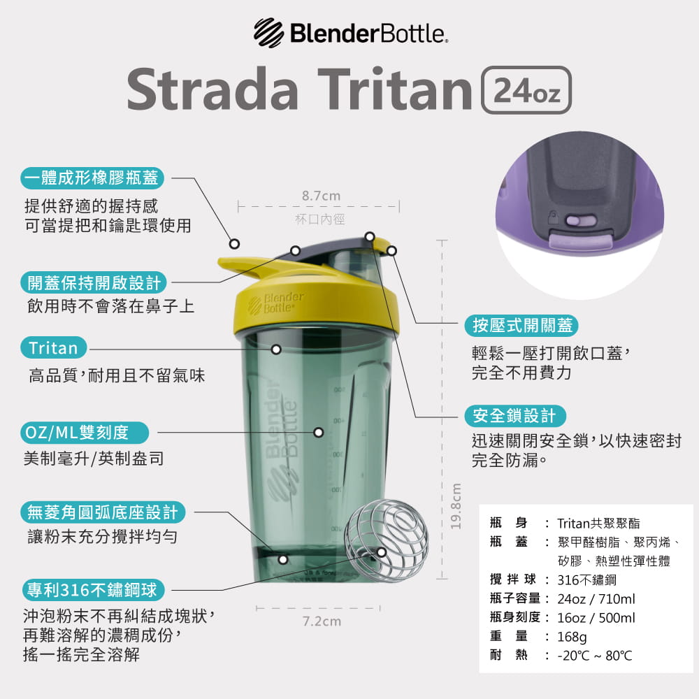 【Blender Bottle】Strada系列｜Tritan｜卓越搖搖杯｜24oz｜5色 10