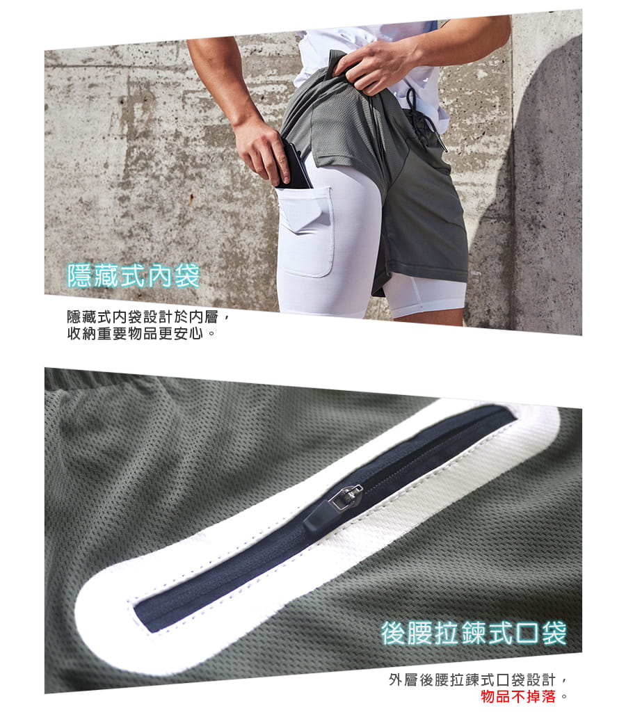 【Un-Sport高機能】男專業吸濕速排雙層托肌短褲（路跑必備/隱形口袋） 5