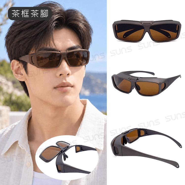【suns】上翻式偏光墨鏡 方框包覆式眼鏡(可套鏡) 抗UV400 7