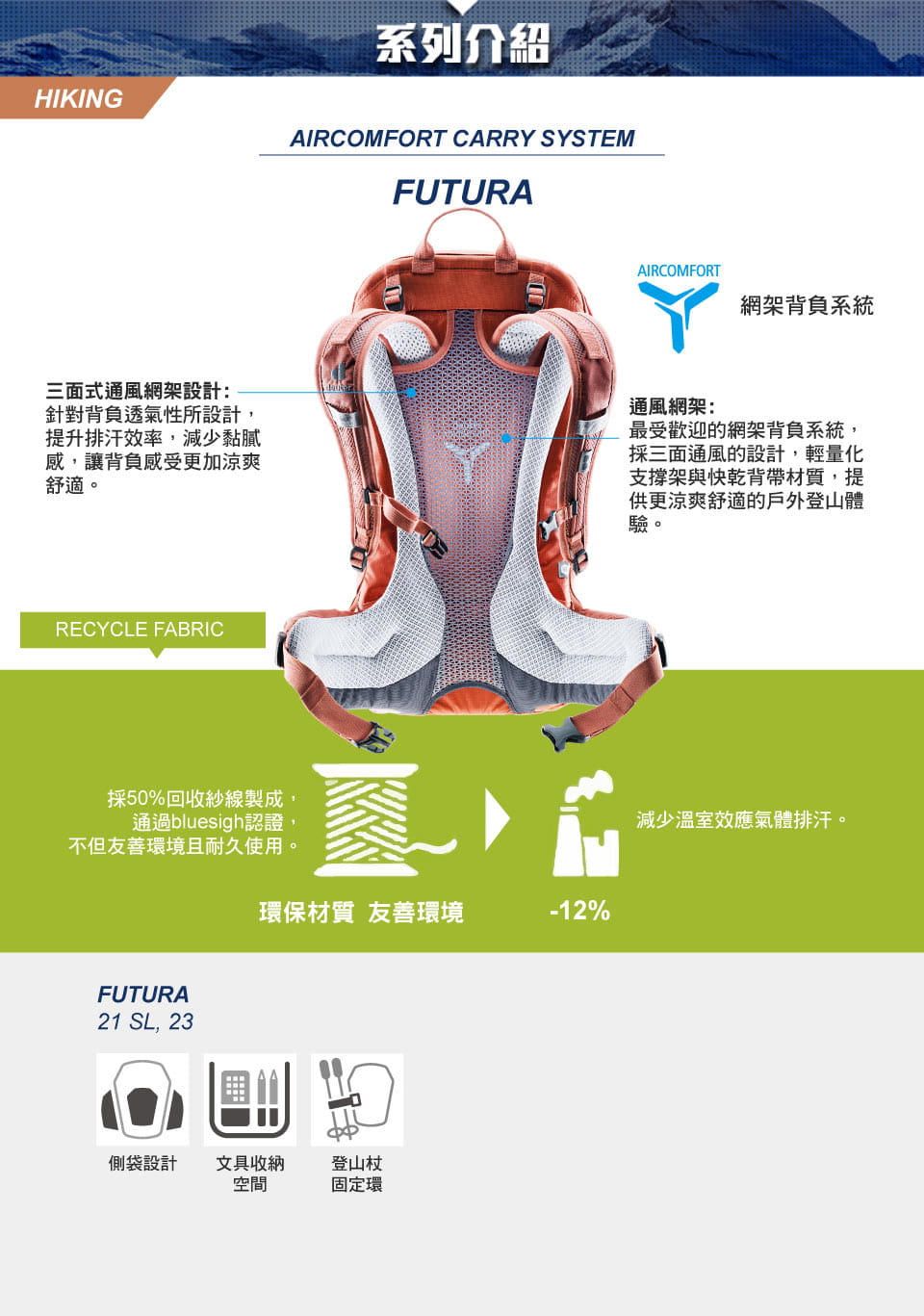 【deuter 德國】 FUTURA透氣網架背包23L(3400121A綠/50週年聯名款/登山包) 1