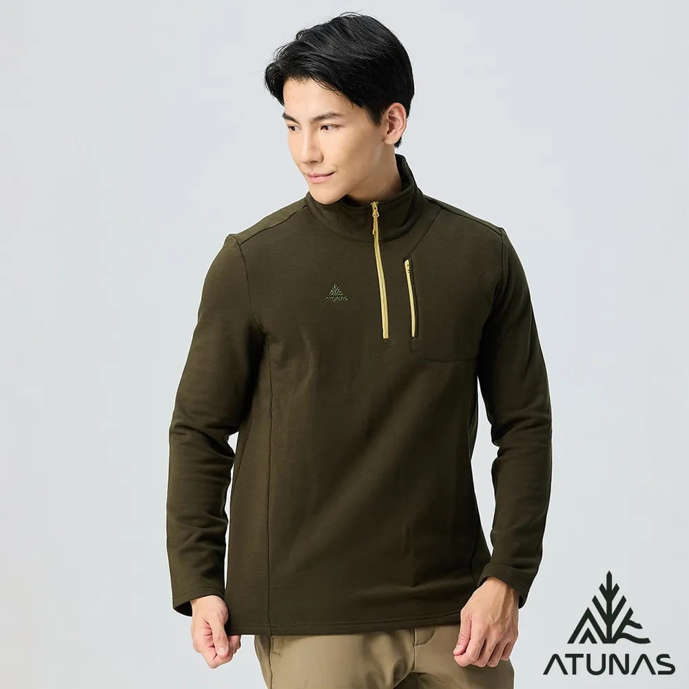 歐都納男款POLARTEC 刷毛保暖透氣快乾長袖拉鍊立領杉/POLO衫A1PS2521M 0